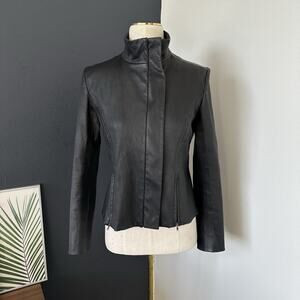 Theory Lambskin Zip Up Leather Jacket Moto Biker Stand Collar
